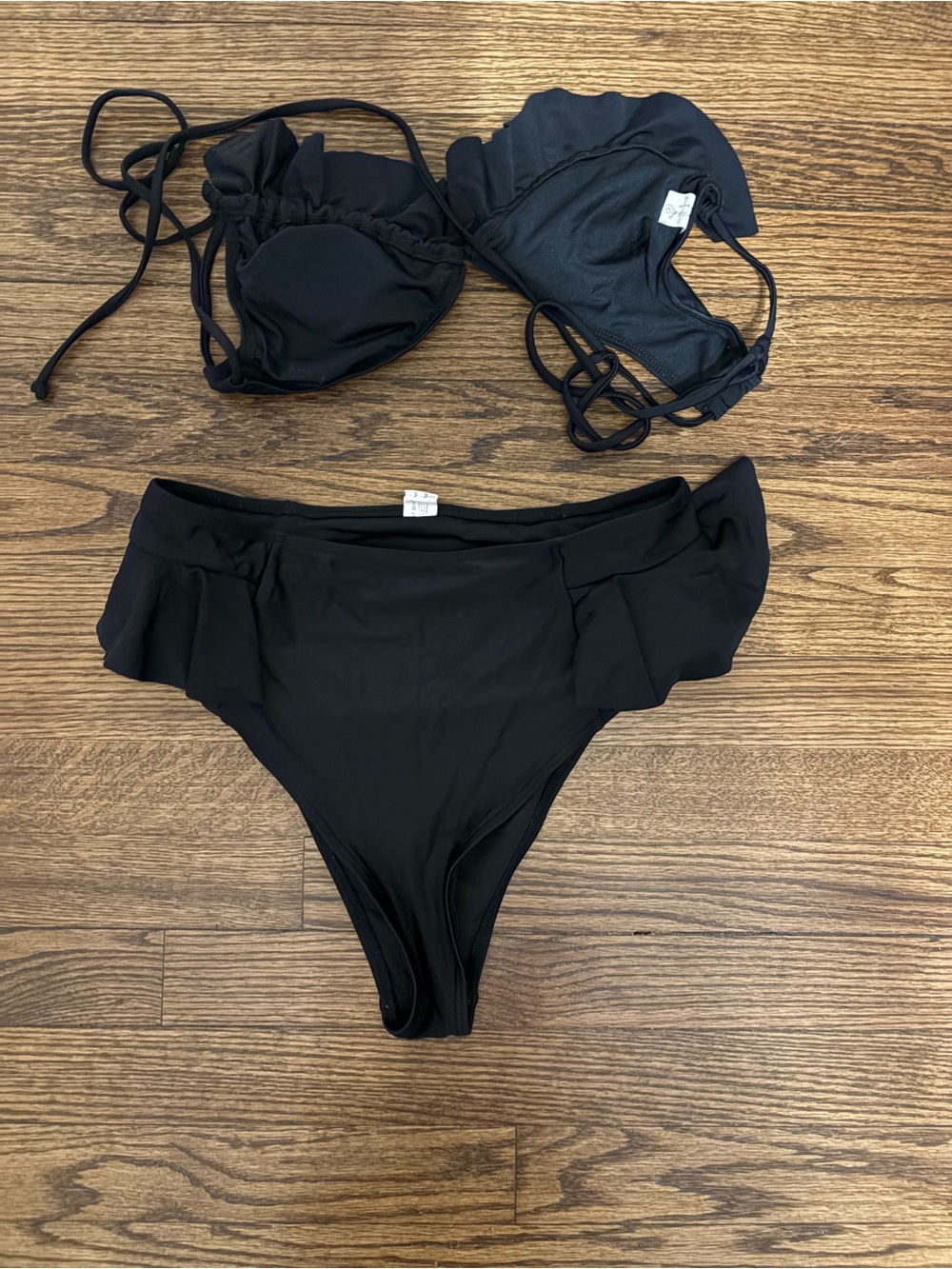 Black Ruffle High-Waist Bikini Bottoms — Women's Swim